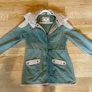VINTAGE Rusty Utility Parka Jacket Green Corduroy Fleece Hood Size 12 (M)